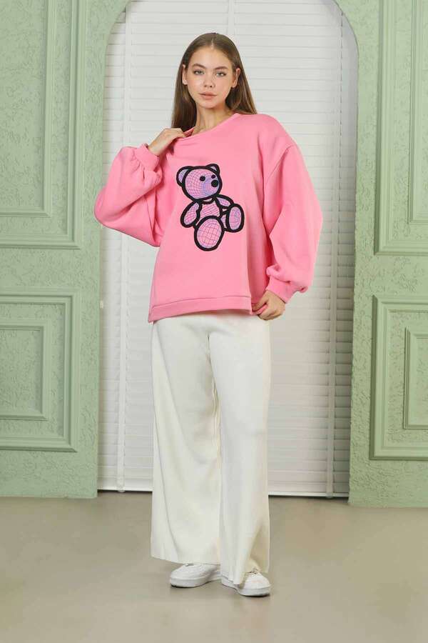 Teddy Bear Embroidered Sweat Pink - 4