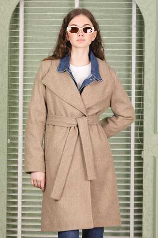 Tek Düğmeli Kaşe Kaban Bej - 1