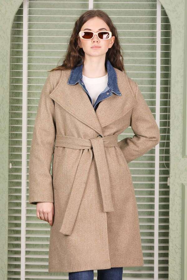 Tek Düğmeli Kaşe Kaban Bej - 1