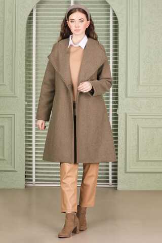 Tek Düğmeli Kaşe Kaban Toprak - 3