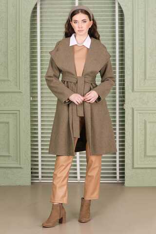 Tek Düğmeli Kaşe Kaban Toprak - 5