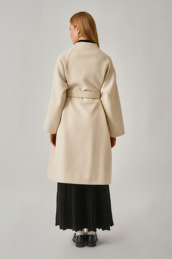 Tek Düğmeli Kruvaze Kaban Ekru - 11