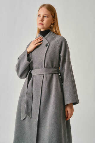 Tek Düğmeli Kruvaze Kaban Gri - 6