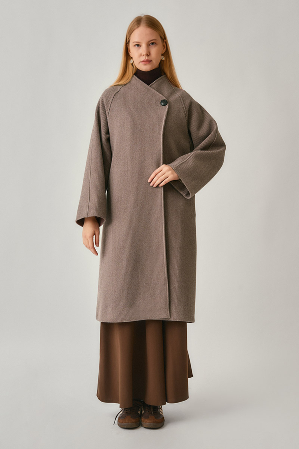 Tek Düğmeli Kruvaze Kaban Vizon - 7