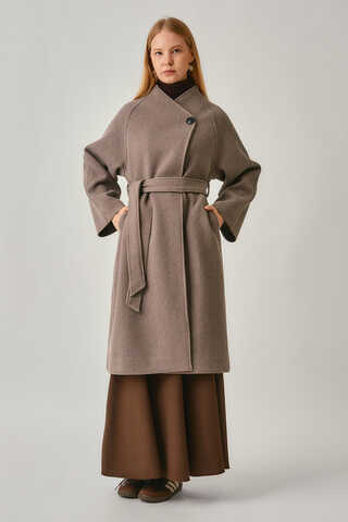 Tek Düğmeli Kruvaze Kaban Vizon - 8