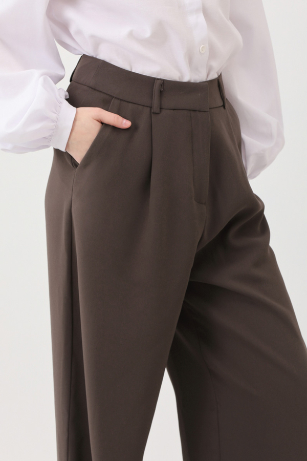 Tek Pileli Pantolon Kahverengi - 11