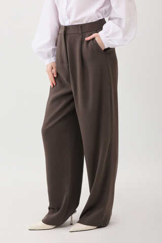 Tek Pileli Pantolon Kahverengi - 12