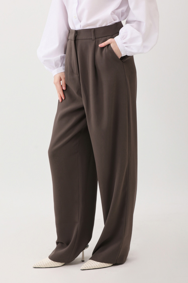 Tek Pileli Pantolon Kahverengi - 12