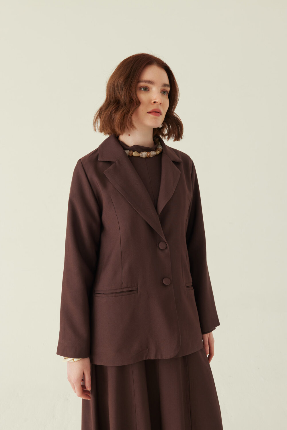 Tencel Blazer Jacket Brown - 8
