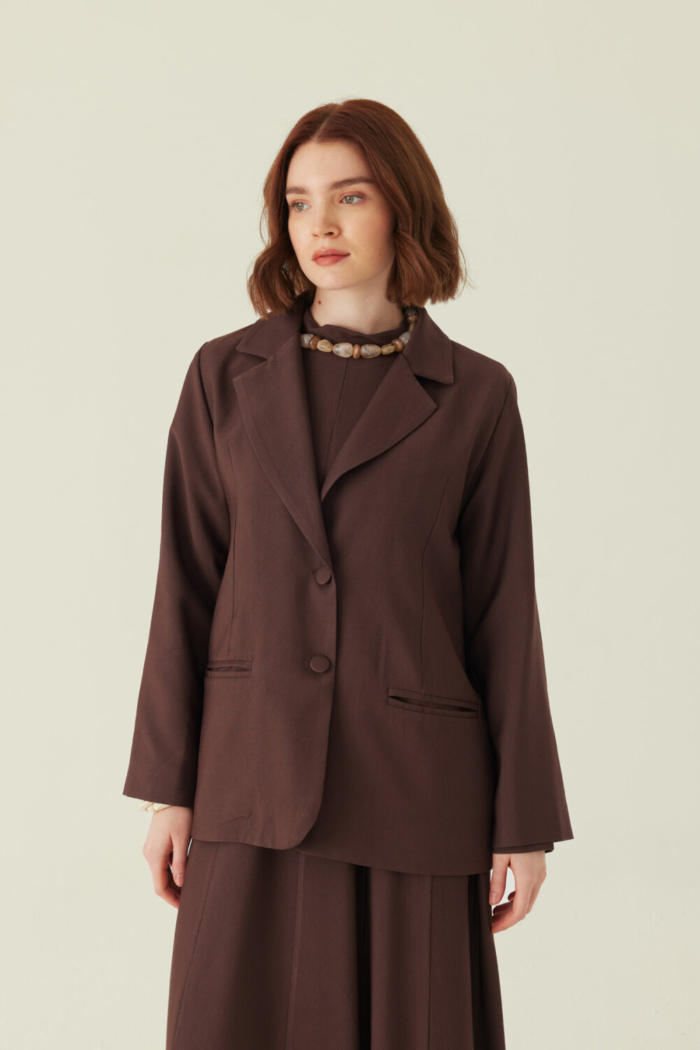 Tencel Blazer Jacket Brown - 5