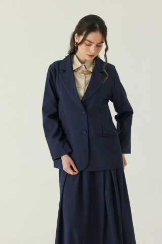 Tencel Blazer Jacket Navy - 3