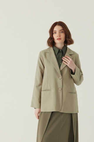 Tencel Blazer Jacket Soft Khaki - 2