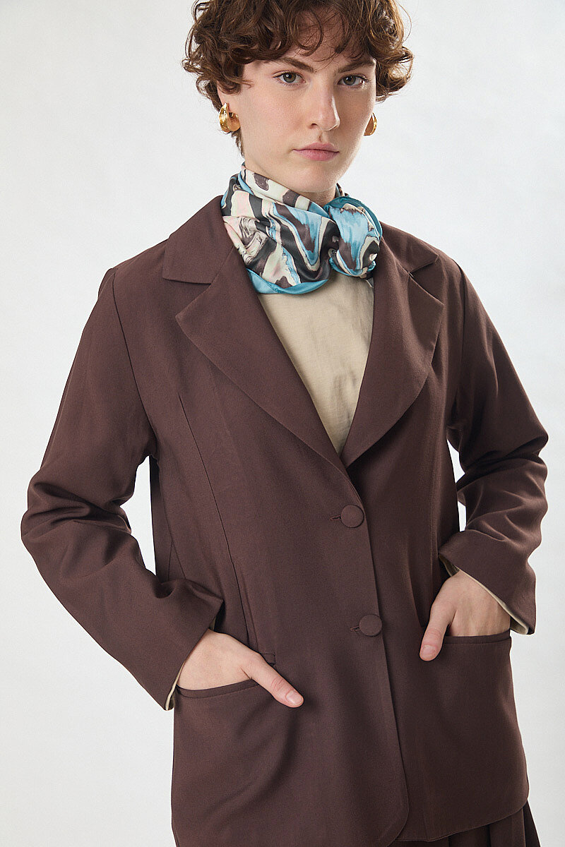 Tensel Blazer Ceket Kahverengi - 5