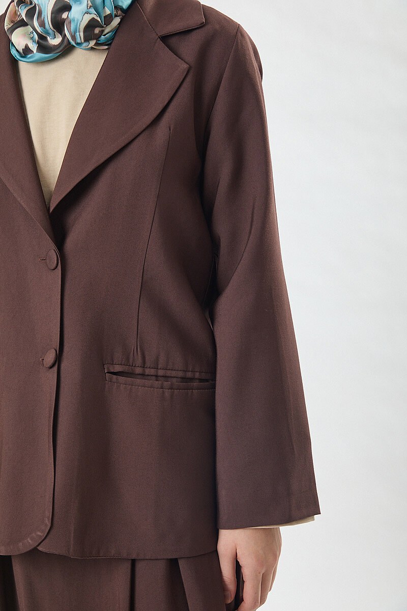 Tensel Blazer Ceket Kahverengi - 3