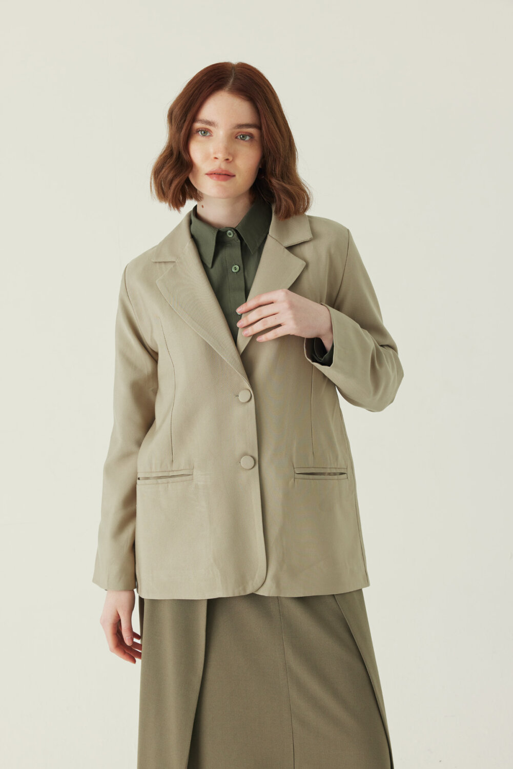 Tensel Blazer Ceket Soft Haki - 4