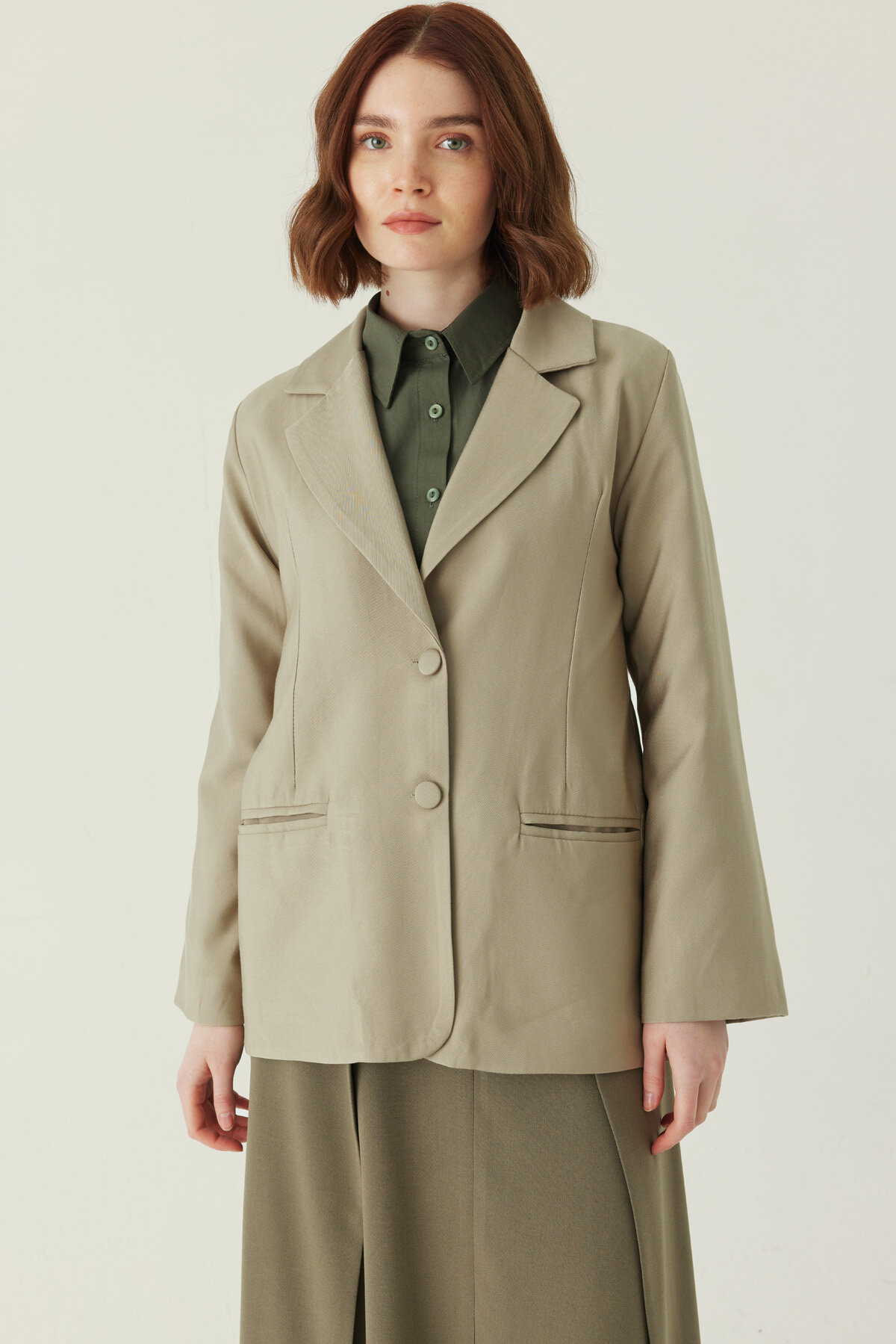 Tensel Blazer Ceket Soft Haki