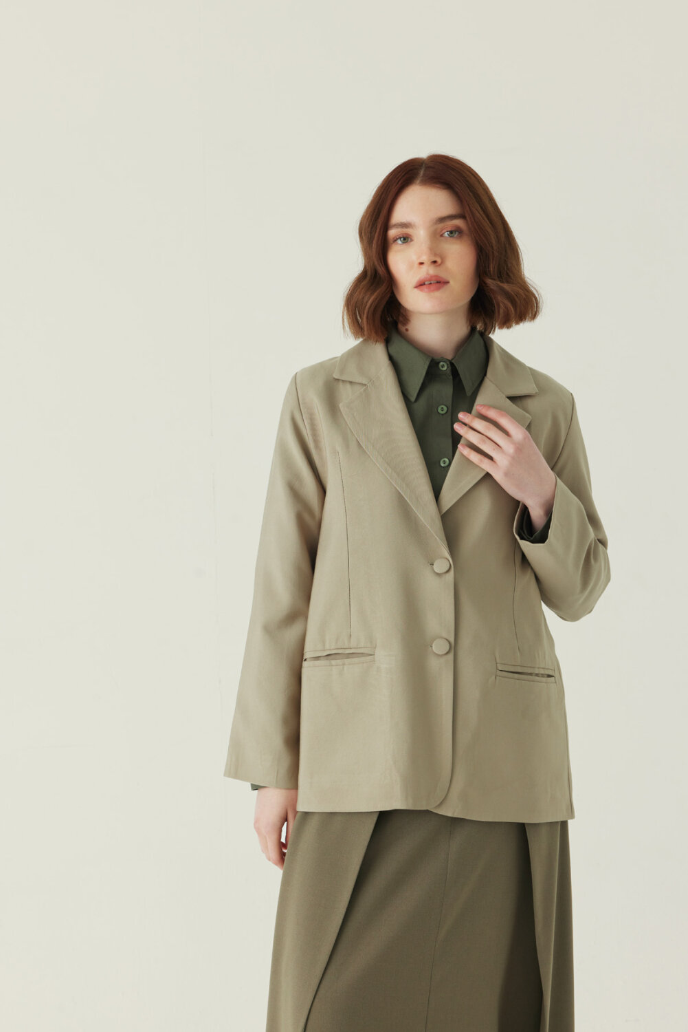 Tensel Blazer Ceket Soft Haki - 2
