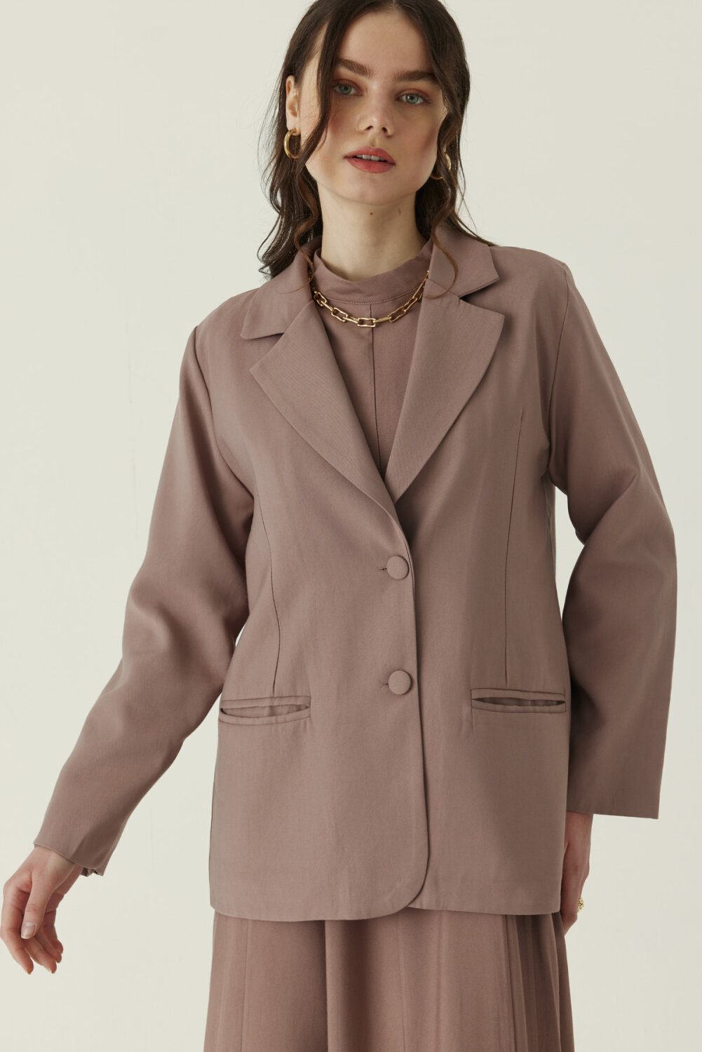 Tensel Blazer Ceket Vizon - 5
