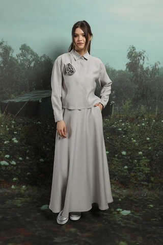 Tensel Kloş Etek Açık Gri - 4