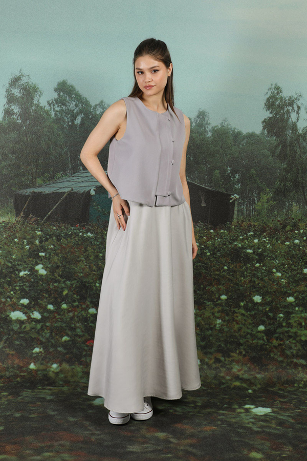 Tensel Kloş Etek Açık Gri - 1