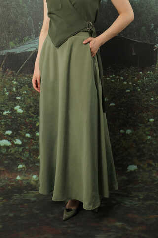 Tensel Kloş Etek Haki - 3