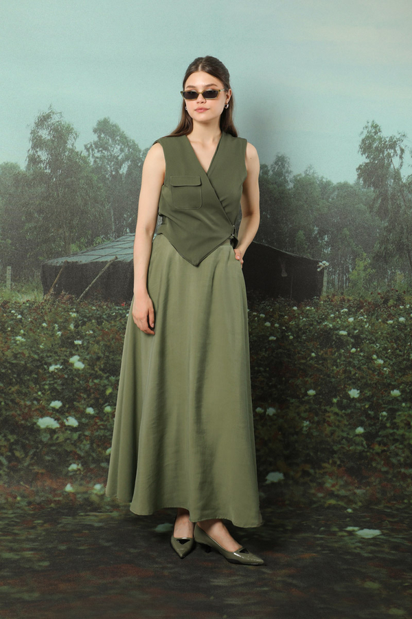 Tensel Kloş Etek Haki - 2