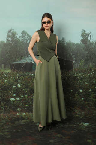 Tensel Kloş Etek Haki - 4