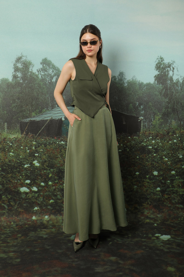 Tensel Kloş Etek Haki - 4