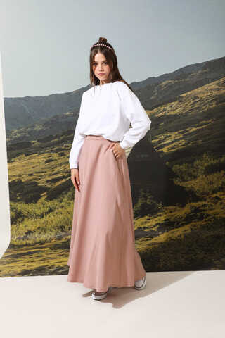 Tensel Kloş Etek Pudra Pembesi - 3