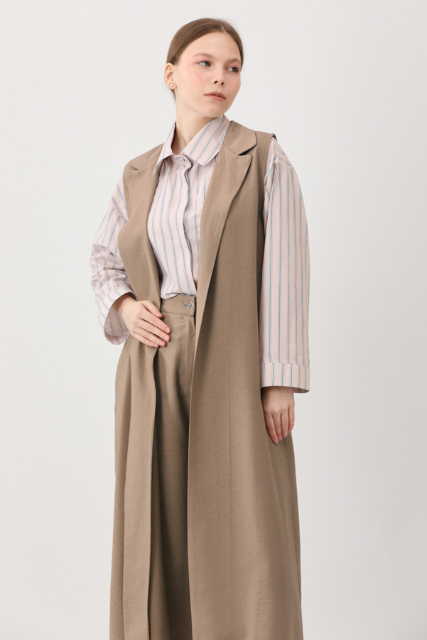 Tensel Yelekli Pantolon Takım Vizon - 1