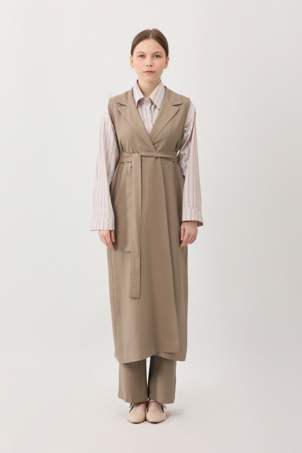 Tensel Yelekli Pantolon Takım Vizon - 4