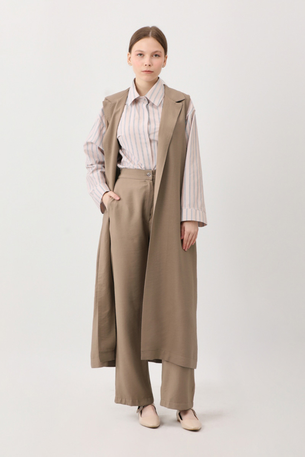 Tensel Yelekli Pantolon Takım Vizon - 3