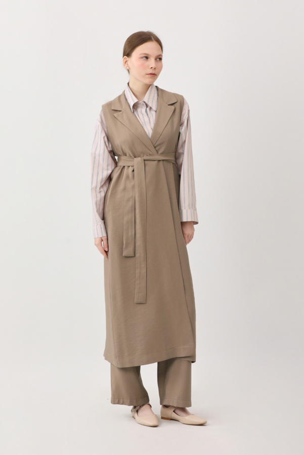 Tensel Yelekli Pantolon Takım Vizon - 7