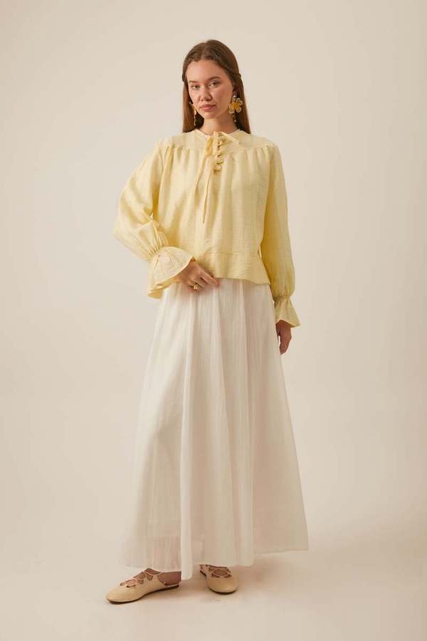 Textured Stripe Blouse Butter Yellow - 6