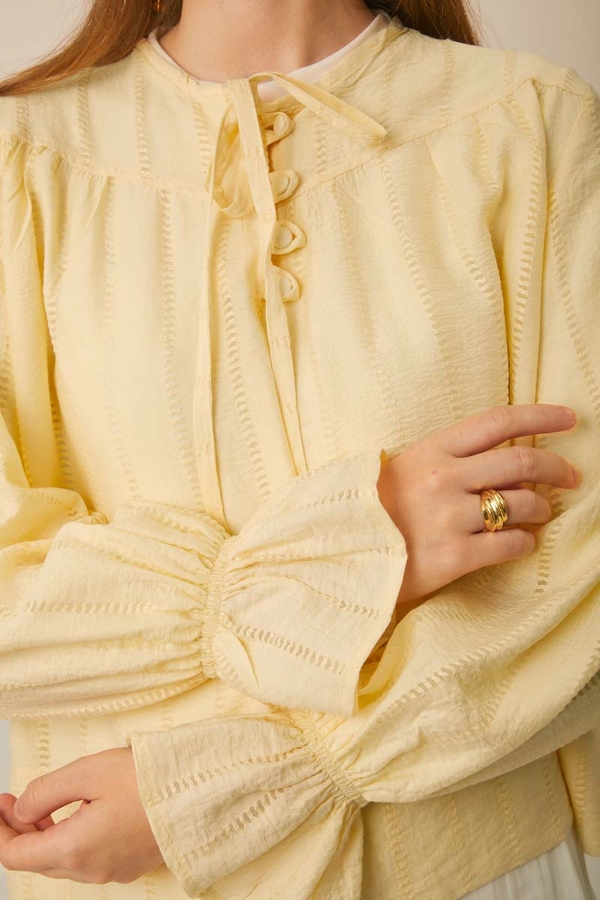 Textured Stripe Blouse Butter Yellow - 9