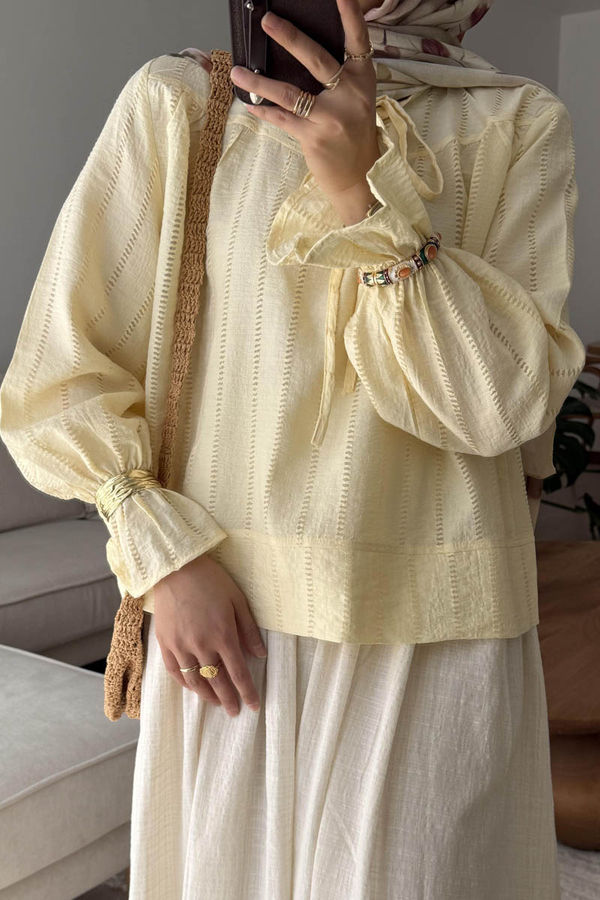 Textured Stripe Blouse Butter Yellow - 2
