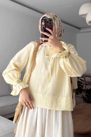 Textured Stripe Blouse Butter Yellow - 1