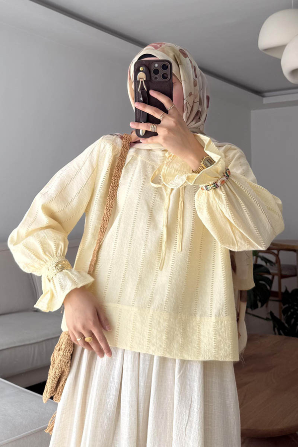 Textured Stripe Blouse Butter Yellow - 1