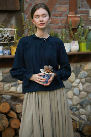 Textured Stripe Blouse Navy Blue - 9