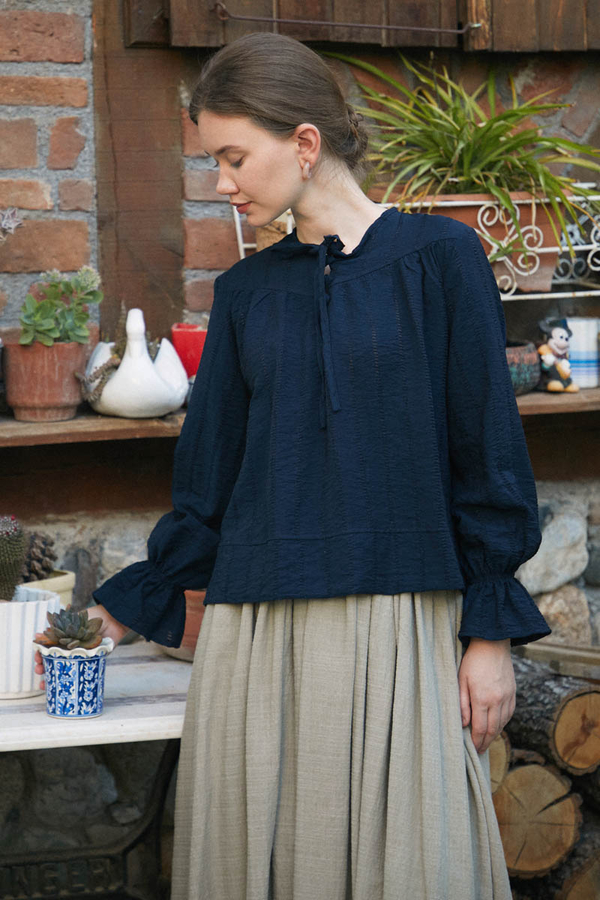 Textured Stripe Blouse Navy Blue - 11