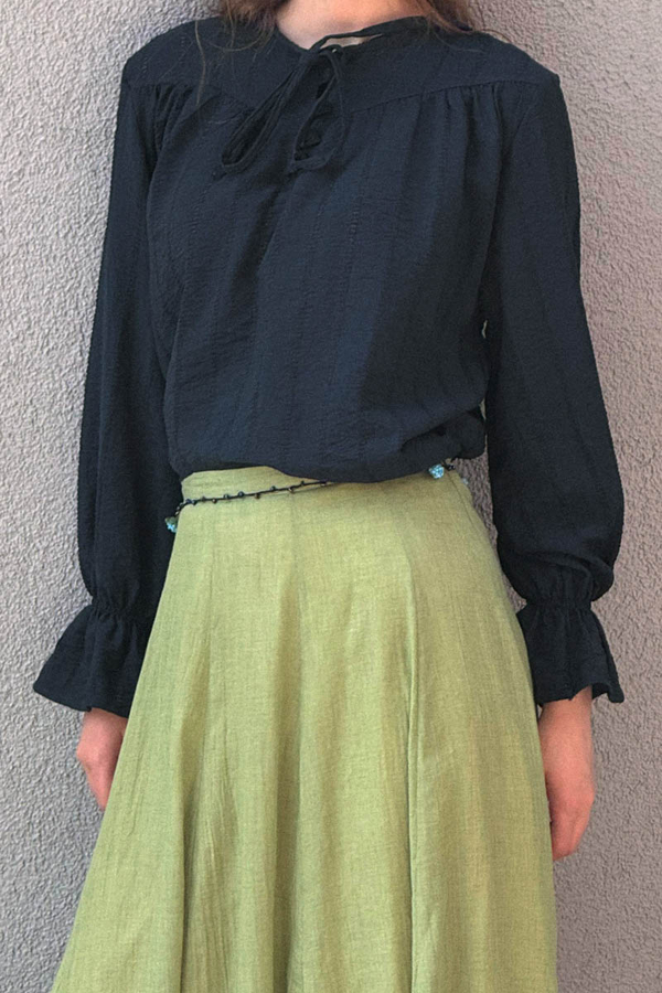 Textured Stripe Blouse Navy Blue - 4