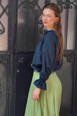 Textured Stripe Blouse Navy Blue - 7