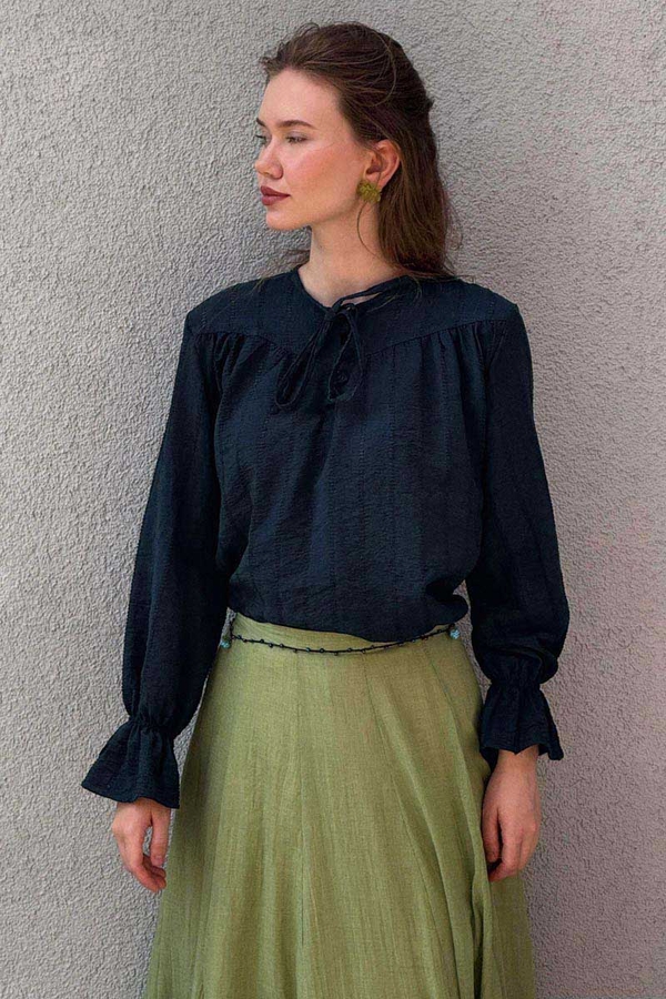 Textured Stripe Blouse Navy Blue