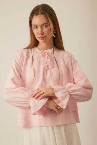 Textured Stripe Blouse Powder Pink - 14