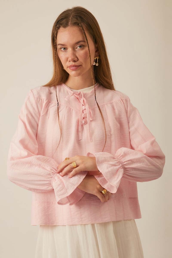 Textured Stripe Blouse Powder Pink - 14