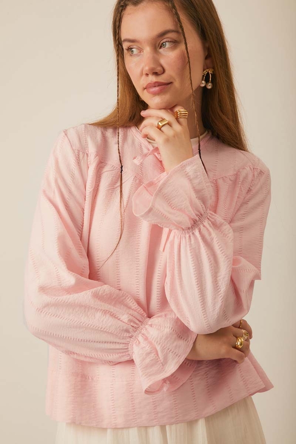 Textured Stripe Blouse Powder Pink - 11