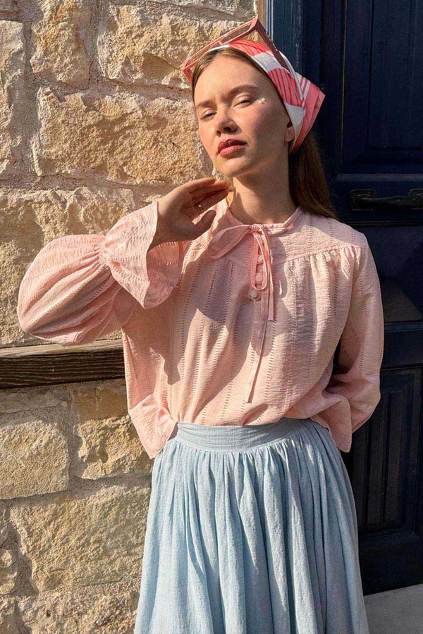 Textured Stripe Blouse Powder Pink - 5