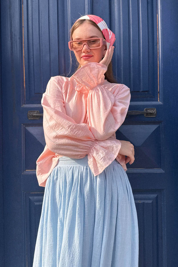 Textured Stripe Blouse Powder Pink - 8