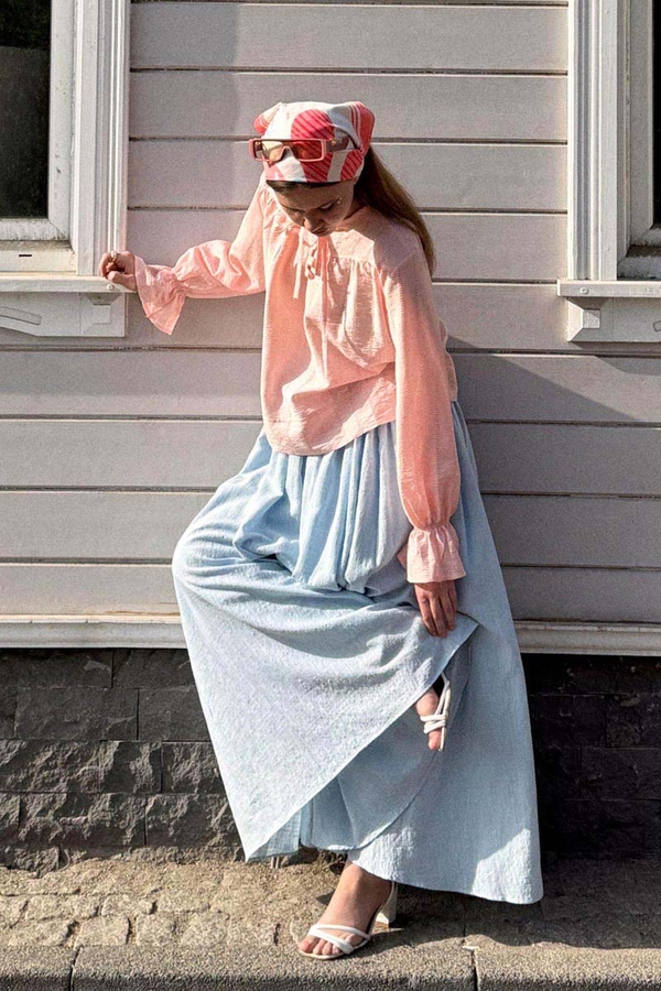 Textured Stripe Blouse Powder Pink - 7