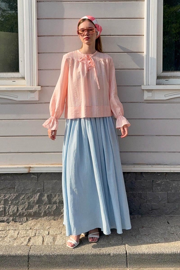 Textured Stripe Blouse Powder Pink - 10